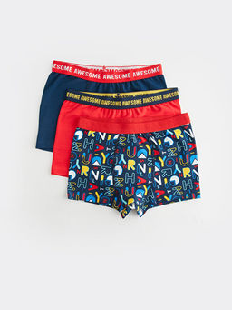 Bask?l? Pamuklu Erkek ?ocuk Boxer 3l?