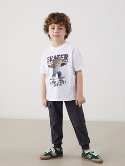 Bisiklet Yaka Ay? Teddy Bask?l? Erkek ?ocuk Ti??rt