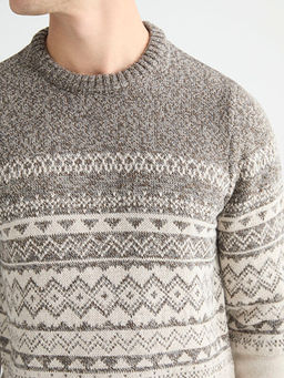 Bisiklet Yaka Desenli Erkek Triko Kazak