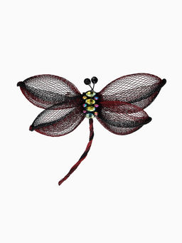 Брошь «Стрекоза», плетёная, бордово-чёрная