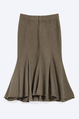 Falda midi de algod?n desflecada
