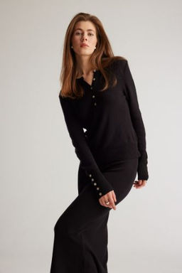 Fitted Bisiklet Yaka Basic Duz Siyah Triko Kazak