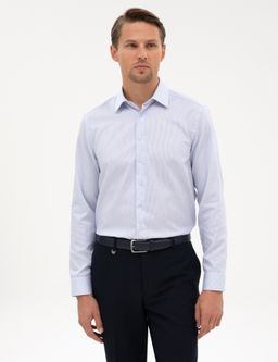 A__k Mavi Non Iron Kolay _t_lenebilir Slim Fit G_mlek