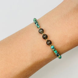 Браслет из Хризоколлы и Скополита "Кошачий глаз" 16,5 см +