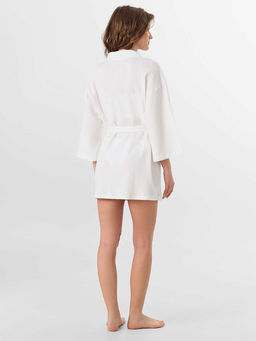 Халат женский белый вафельный укороченный