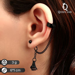 Серьга Кафф цепь с лапой, цвет чёрный