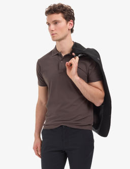 Koyu Kahverengi Slim Fit %100 Pamuk D__meli Polo Yaka Basic Ti__rt
