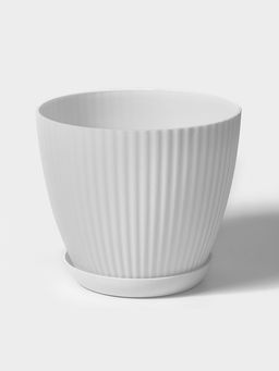 Горшок для цветов с поддоном Ribbed, пластиковый, 15×15×13 см, белый