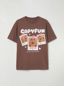 Bisiklet Yaka Capyfun Bask?l? K?z ?ocuk Ti??rt