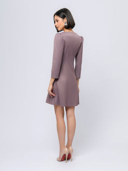 Платье цвета мокко длины мини с рукавами 3/4 и v-образным вырезом - 1001dress фото 3
