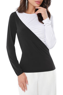 Блузка черно-белая со сборкой - Dstrend фото 3