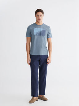 Bisiklet Yaka Bask?l? Penye Erkek Ti??rt