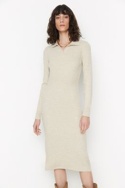 TRENDYOLMILLA Siyah Midi Triko Polo Yaka Elbise TWOAW22EL1376  фото 15