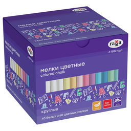Набор мелков цветных Гамма 100шт. (40шт белых + 60шт. цветных) (60825_6040) мягкие, круглые
