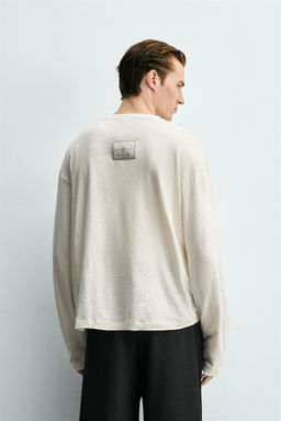 CAMISETA CUELLO PANADERO ALGOD?N - LINO / Blanco roto - Zara фото 3