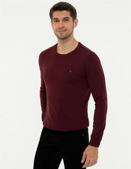 Bordo Slim Fit Bisiklet Yaka Basic Triko Kazak