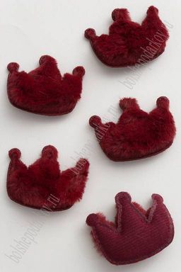 Патч меховой "Корона" 5,5*4,5 см (10 шт) SF-3164, бордовый