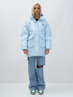 Куртка летучая мышь женская с капюшоном зимняя голубого цвета 9617Gl - Mtforce фото 2