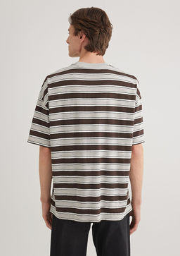 Kahverengi Cizgili tisort - Mavi фото 5