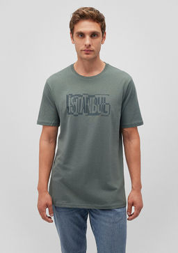 Istanbul Bask?l? Yesil Tisort - Mavi фото 3