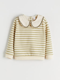 Bebe Yaka ?izgili K?z ?ocuk Sweatshirt