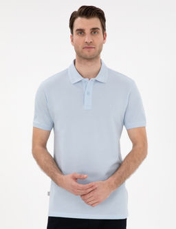 A__k Mavi Slim Fit %100 Pamuk K_vr_lmaz Polo Yaka Basic Ti__rt