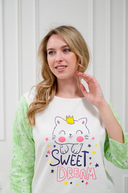 Пижама женская из футера Кисонька нежно-зеленый - Амадэль фото 3