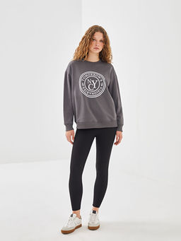 Bisiklet Yaka Bask?l? Oversize Kad?n Sweatshirt