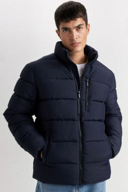 Su Itici Ruzgar Gecirmez Sisme Mont Slim Fit Dar Kesim Dik Yaka Fermuarl? Cepli