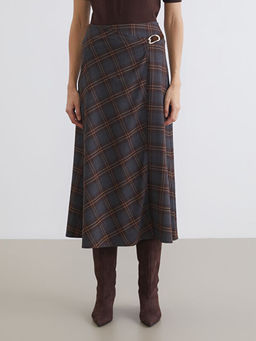 Y?ksek Bel Kemerli Ekose Etek