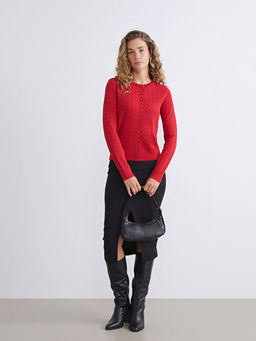 Bisiklet Yaka Kendinden Desenli Kad?n Triko H?rka