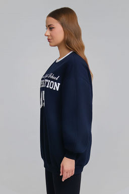 Арт. 1901 Свитшот женский с начесом удлиненный оверсайз 44-54 Цвет:темно-синий - Калинка фото 2