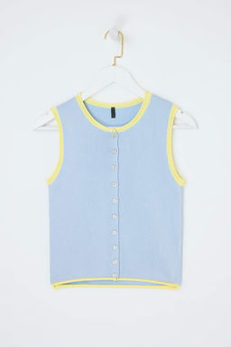 Ac?k Mavi Fitted Bisiklet Yaka Renk Bloklu Yelek TWOSS26YE00024 - Trendyolmilla фото 5