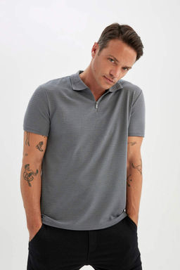 Новая футболка-поло обычного кроя на молнии с короткими рукавами - Defacto фото 4