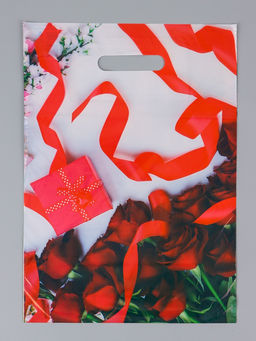 Цена за 50 шт. Пакет подарочный Подарок для неё, полиэтиленовый с вырубной ручкой, 29?40 см, 35 мкм