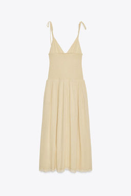 CONTRAST SMOCKED MIDI DRESS - Zara фото 6