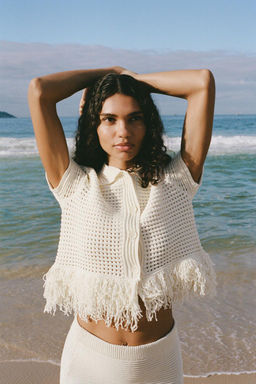 FRINGED CHECK KNIT JACKET - Zara фото 2