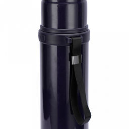 Термос из нержавеющей стали с узкой горловиной 0,9л "Гант" д7,5см, h32,5см, горло д4,5см, кнопочный механизм, крышка-стакан, с ремешком, покрытие - фиолетовое, глянцевое, "TalleR" (Китай)