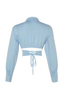 Mavi Crop Astarl? Korse Detayl? Dokuma Poplin Gomlek TPRAW23GO00004