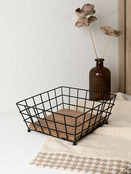 Корзина для хранения 25x25x11 черный сталь с порошковым покрытием/дерево акации