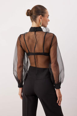Trendyolmilla Siyah Transparan Gorunumlu Dokuma Tul Bluz TPRSS20EL1182  фото 8