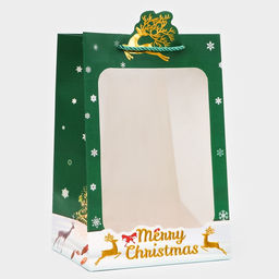 Цена за 2 шт. Пакет подарочный ламинированный с окном «Новый год» тиснение, 30×20×16 см, зеленый