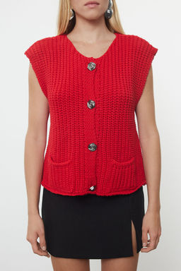 K?rm?z? Yumusak Dokulu Fitted Yelek TWOAW25YE00027