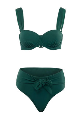Leopar Desenli Balconette Kapl? Baglama Detayl? Yuksek Bel Regular Bikini Tak?m? TBESS26BT00035