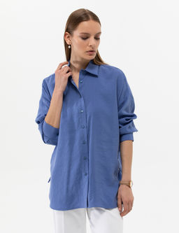 Koyu Mavi Oversize Uzun Kollu G_mlek