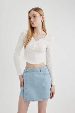 Крутая приталенная футболка в рубчик с длинными рукавами - Defacto фото 3