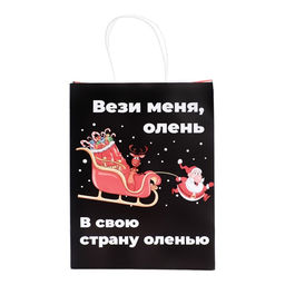 Пакет бумажный подарочный новогодний крафт, «Вези меня» , 27×21×11 см