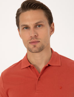 Kiremit Slim Fit %100 Pamuk K_vr_lmaz Polo Yaka Basic Ti__rt