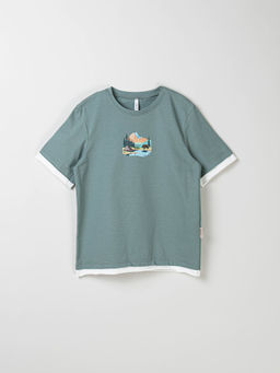 Футболка с контрастной отделкой Полынь с принтом 7+