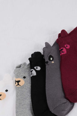 Gri-Cok Renkli 5li Animal Bask? Jakar Orme Corap THMAW22CO0231